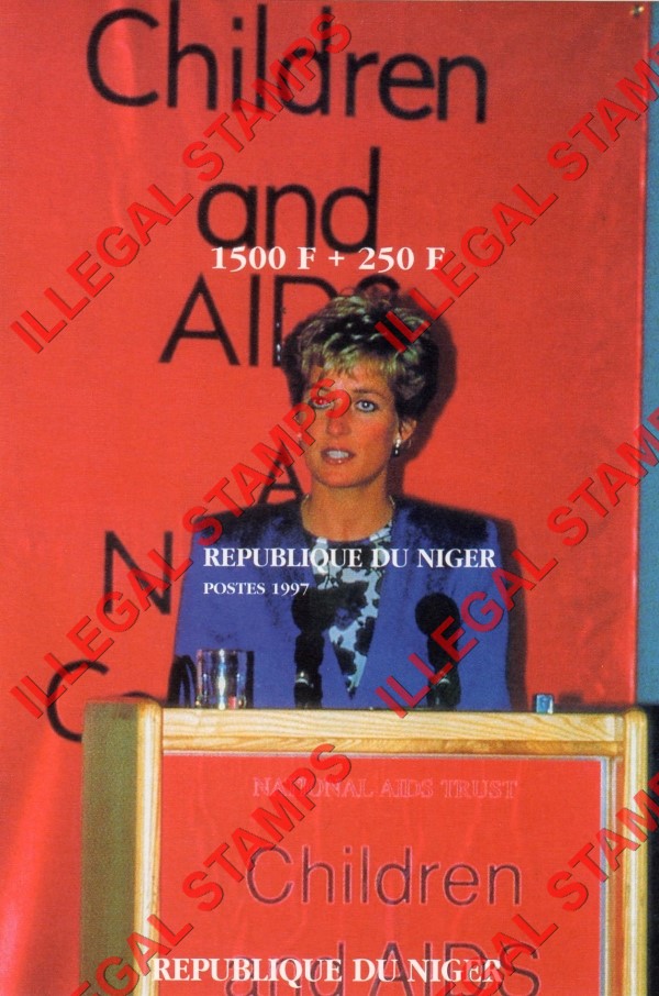 Niger 1997 Princess Diana Children and AIDS Souvenir Sheet of 1