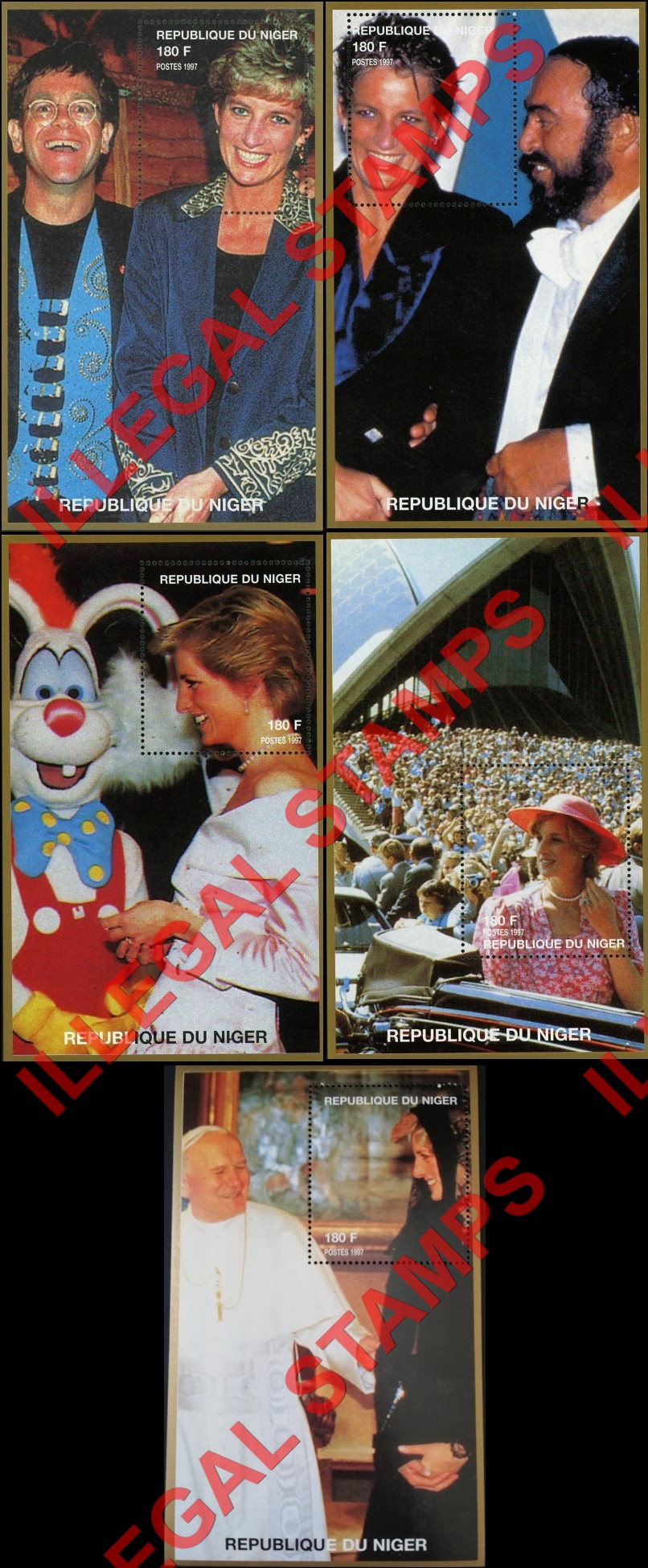 Niger 1997 Princess Diana Performing Humanitarian Deeds, on World Tours and with Various Important People Souvenir Sheets of 1 (Part 2)