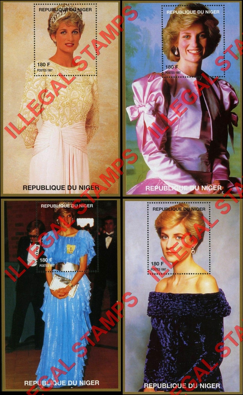 Niger 1997 Princess Diana in Designer Dresses Souvenir Sheets of 1 (Part 1)