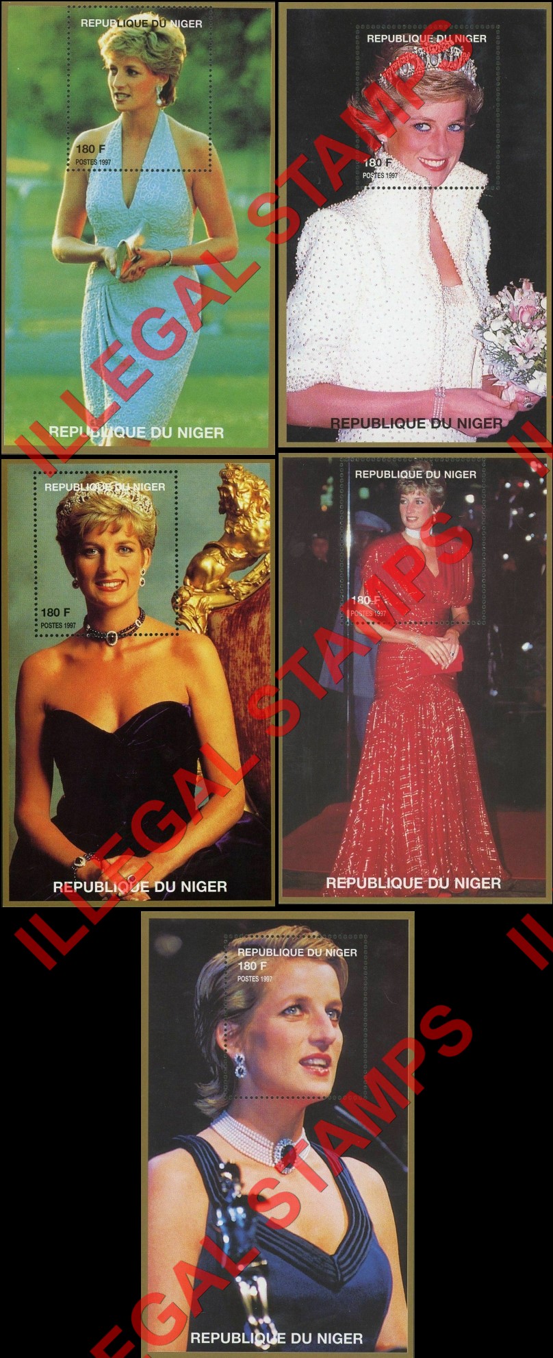 Niger 1997 Princess Diana in Designer Dresses Souvenir Sheets of 1 (Part 2)