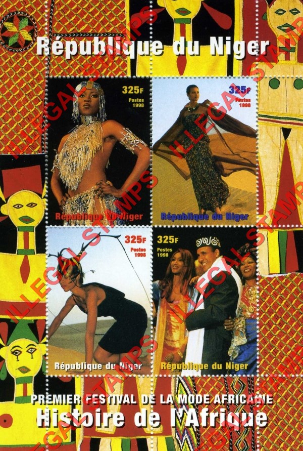 Niger 1998 African Fashion Model Naomie Campbell History of Africa Illegal Stamp Souvenir Sheet of 4