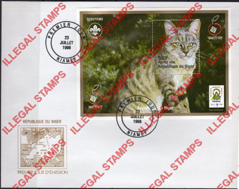 Niger 1998 Cats Illegal Stamp Souvenir Sheet of 1 on Fake First Day Cover