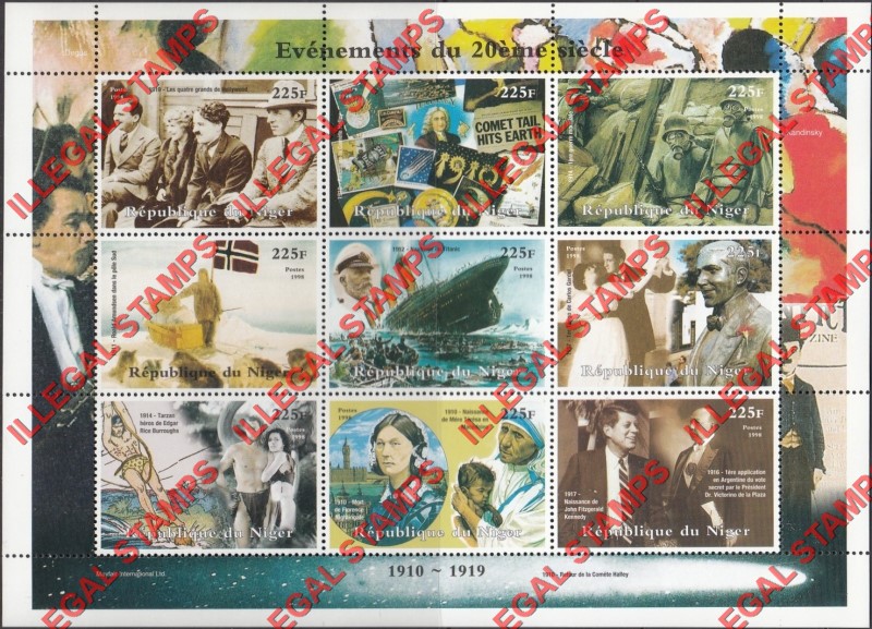 Niger 1998 Events of the 20th Century 225F Illegal Stamp Souvenir Sheets of 9 (Sheet 2)