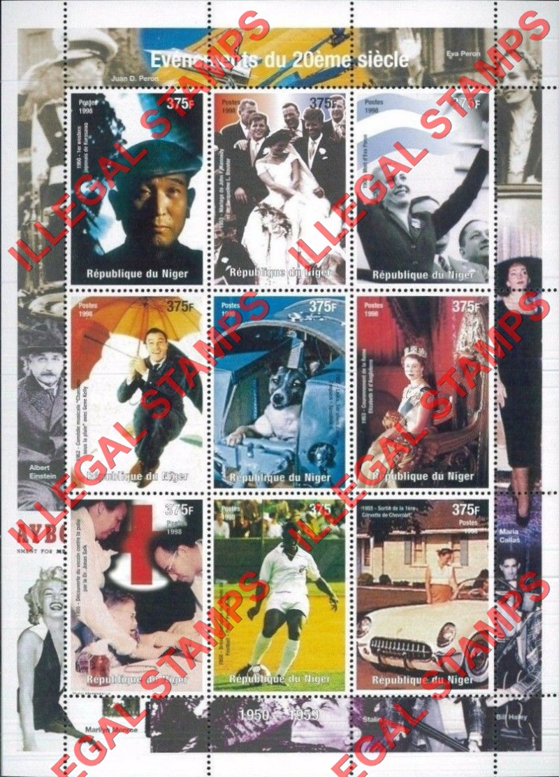 Niger 1998 Events of the 20th Century 375F Illegal Stamp Souvenir Sheets of 9 (Sheet 3)