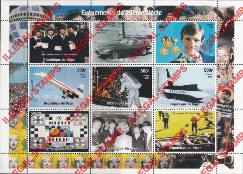 Niger 1998 Events of the 20th Century 500F Illegal Stamp Souvenir Sheets of 9 (Sheet 1)