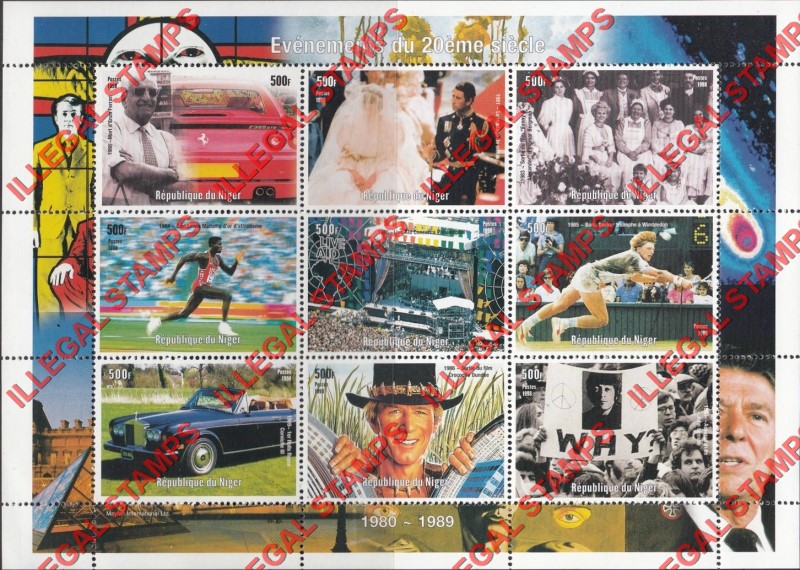 Niger 1998 Events of the 20th Century 500F Illegal Stamp Souvenir Sheets of 9 (Sheet 3)