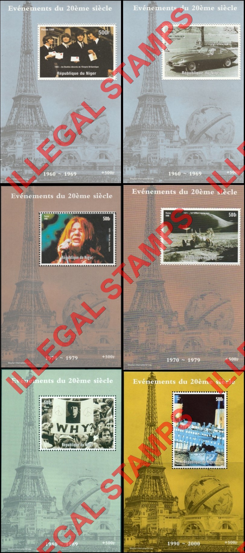 Niger 1998 Events of the 20th Century 500F Illegal Stamp Souvenir Sheets of 1 Examples
