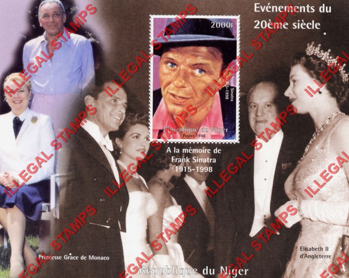 Niger 1998 Events of the 20th Century Frank Sinatra Princess Grace 2000F Illegal Stamp Souvenir Sheets of 1