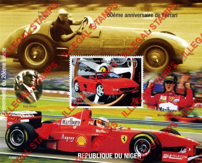 Niger 1998 Ferrari Illegal Stamp Souvenir Sheet of 1