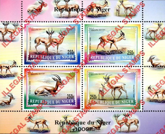 Niger 1998 Gazella Illegal Stamp Souvenir Sheet of 4 Without WWF Logo