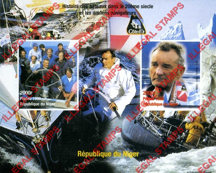 Niger 1998 History of Boats in the 20th Century and the Ancient Navigators Eric Tabarly Illegal Stamp Souvenir Sheet of 2