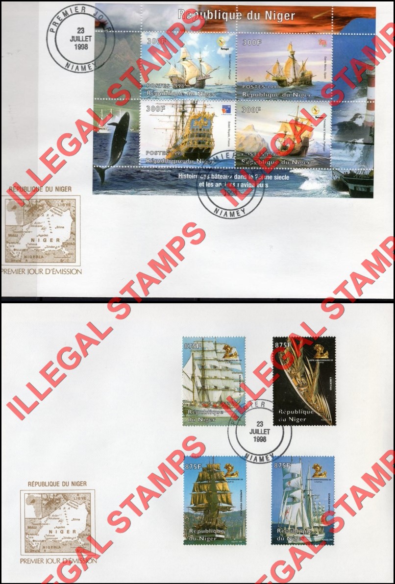 Niger 1998 History of Boats in the 20th Century and the Ancient Navigators Illegal Stamps on Fake First Day Covers