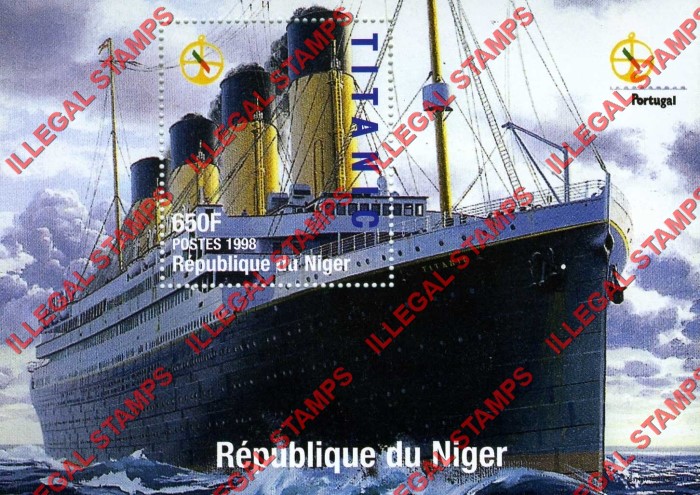Niger 1998 Titanic Illegal Stamp Souvenir Sheets of 1 with PORTUGAL '98 Logo (Sheet 1)