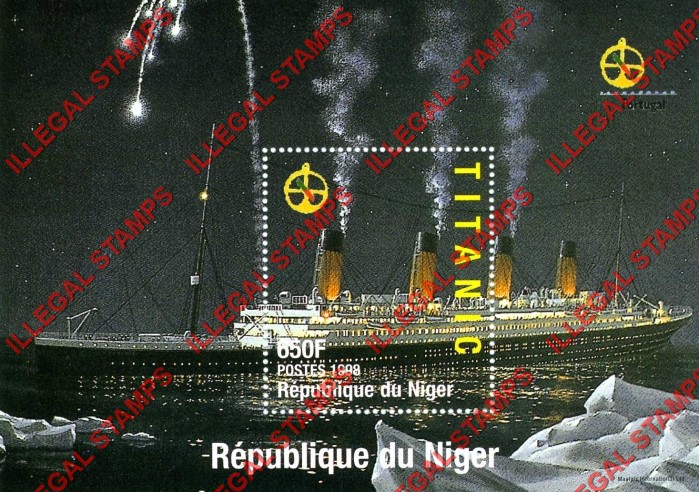 Niger 1998 Titanic Illegal Stamp Souvenir Sheets of 1 with PORTUGAL '98 Logo (Sheet 2)