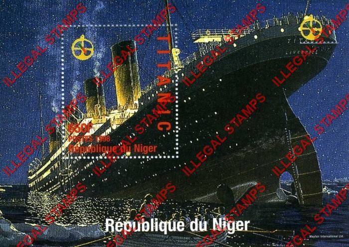 Niger 1998 Titanic Illegal Stamp Souvenir Sheets of 1 with PORTUGAL '98 Logo (Sheet 3)