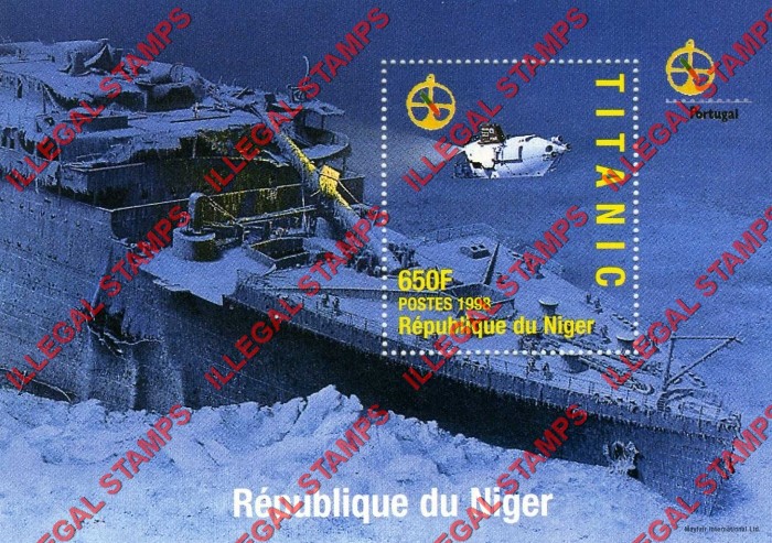 Niger 1998 Titanic Illegal Stamp Souvenir Sheets of 1 with PORTUGAL '98 Logo (Sheet 4)
