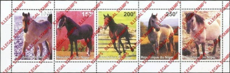 Niger 1998 Horses Illegal Stamp Souvenir Sheet of 5