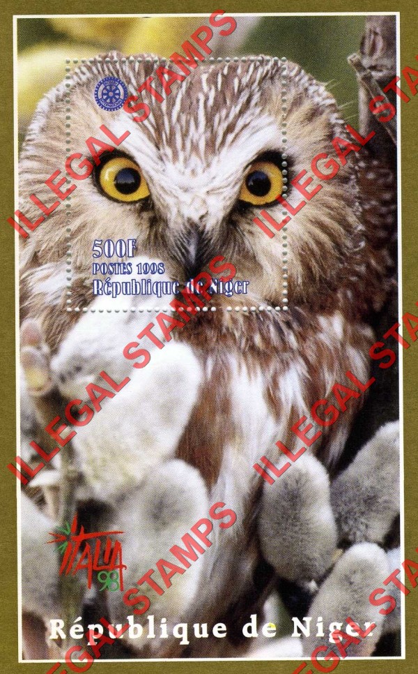 Niger 1998 Owls Illegal Stamp Souvenir Sheet of 1