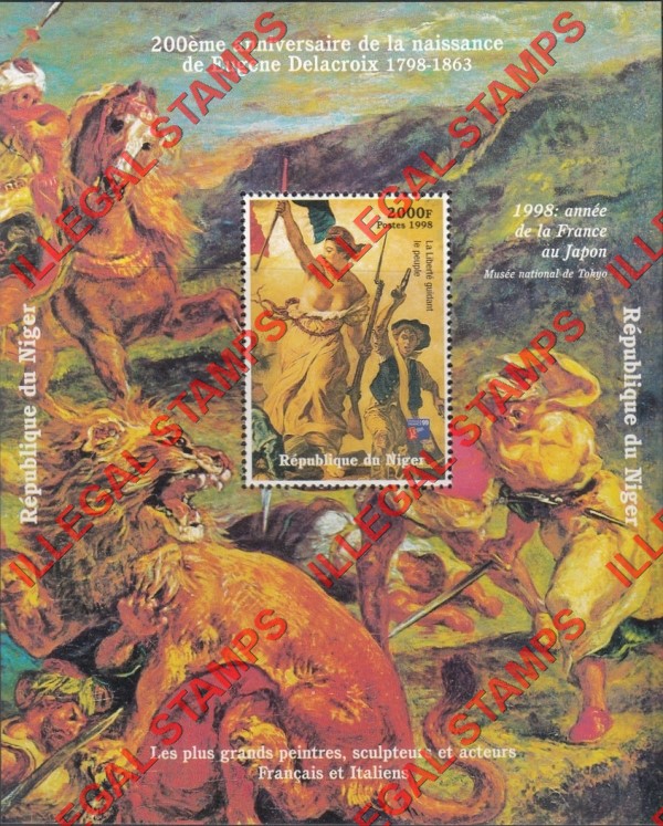 Niger 1998 Paintings by Eugene Delacroix Illegal Stamp Souvenir Sheet of 1