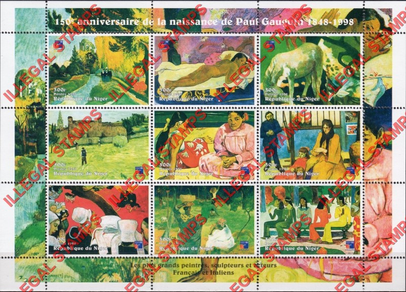 Niger 1998 Paintings by Gauguin Illegal Stamp Souvenir Sheet of 9