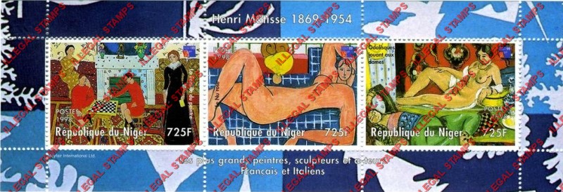 Niger 1998 Paintings by Henri Matisse Illegal Stamp Souvenir Sheet of 3