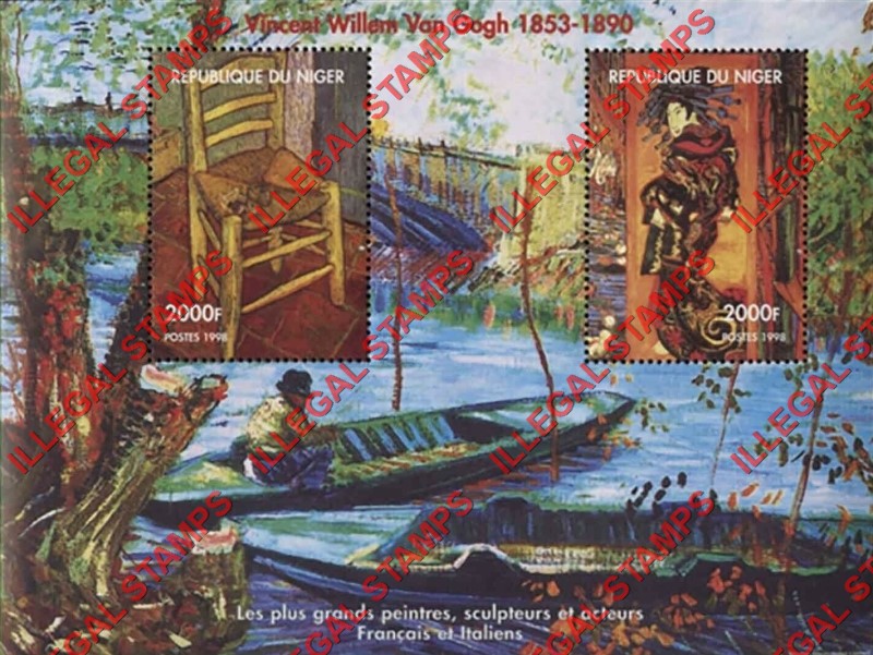 Niger 1998 Paintings by Vincent Van Gogh Illegal Stamp Souvenir Sheet of 2