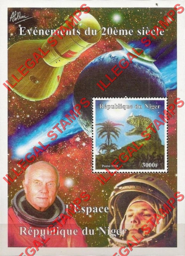 Niger 1998 Space Events in the 20th Century John Glenn 3000fr Dinosaur Lollini Illegal Stamp Souvenir Sheet of 1