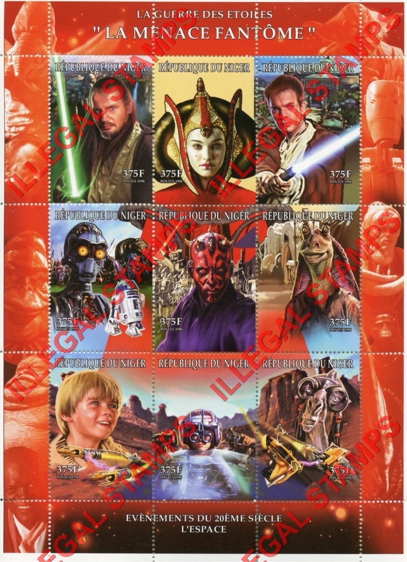 Niger 1998 Space Events in the 20th Century Star Wars The Phantom Illegal Stamp Souvenir Sheet of 9