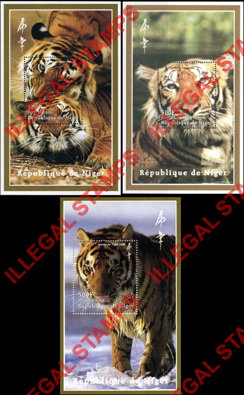 Niger 1998 Year of the Tiger 500fr Illegal Stamp Souvenir Sheets of 1