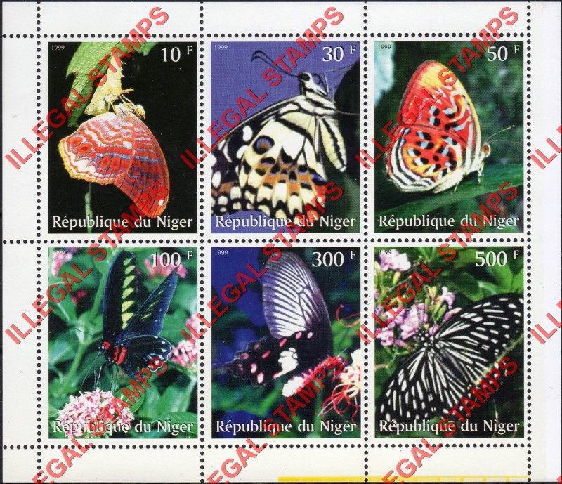 Niger 1999 Butterflies Illegal Stamp Souvenir Sheet of 6