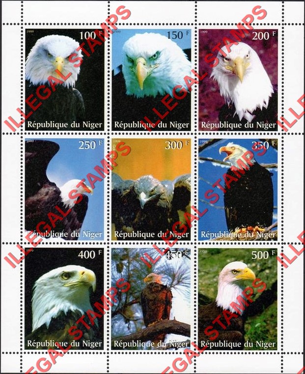 Niger 1999 Eagles Illegal Stamp Souvenir Sheet of 9