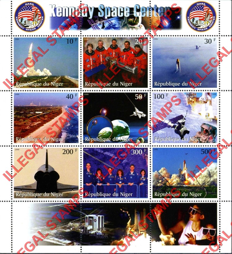 Niger 1999 Kennedy Space Center Illegal Stamp Souvenir Sheet of 9