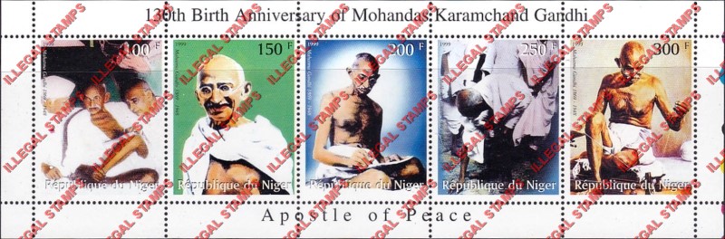 Niger 1999 Mahatma Gandhi Illegal Stamp Souvenir Sheet of 5