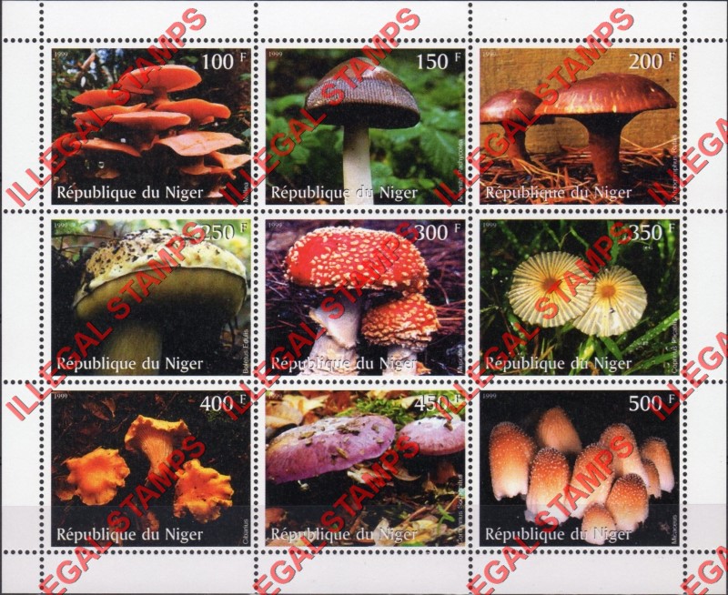 Niger 1999 Mushrooms Illegal Stamp Souvenir Sheet of 9