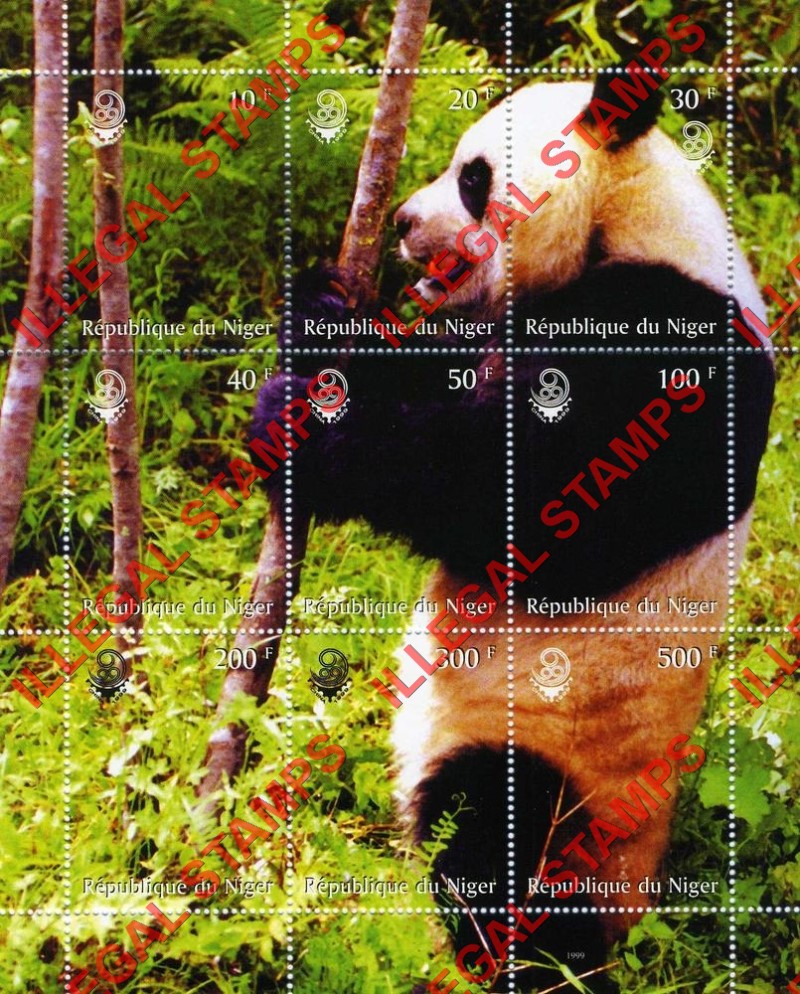 Niger 1999 Pandas Illegal Stamp Souvenir Sheet of 9