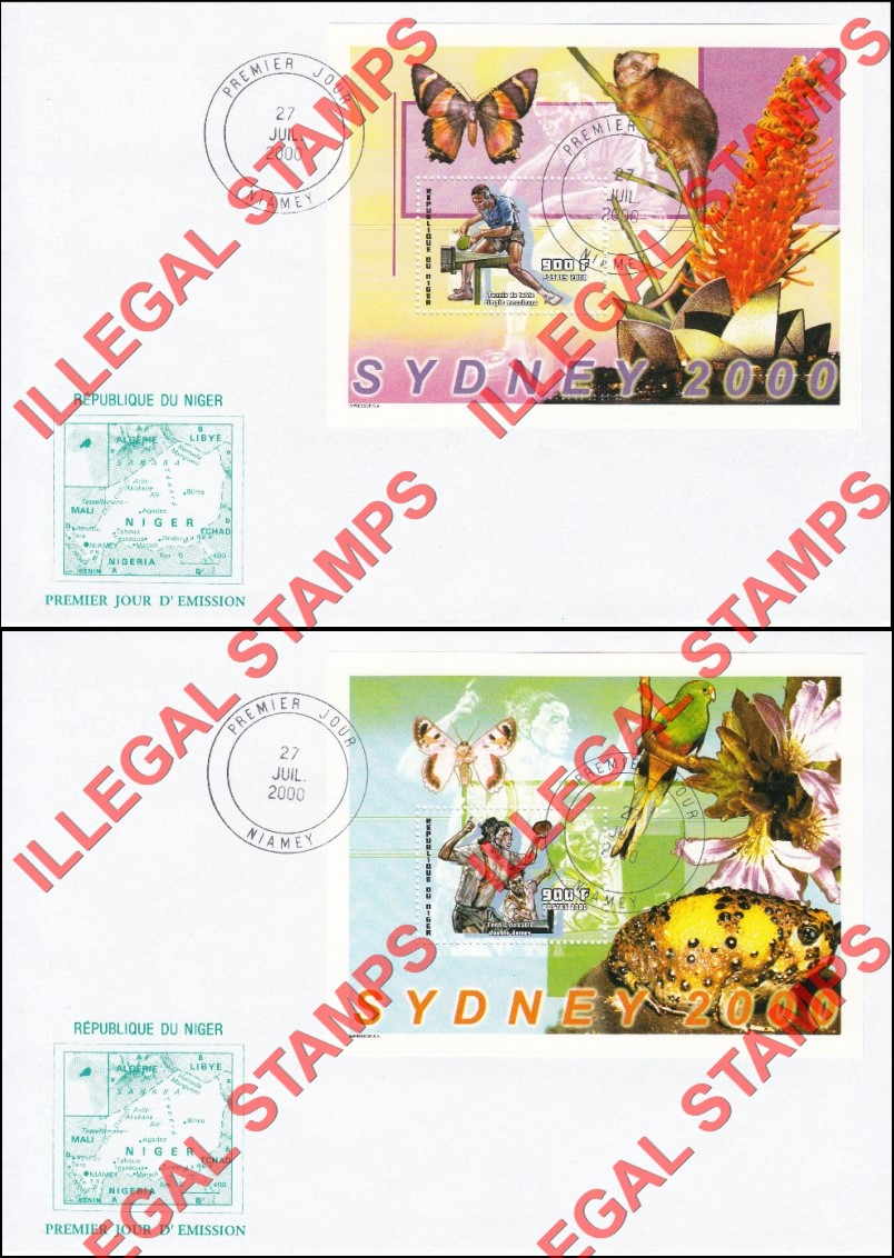 Niger 2000 Summer Olympics in Sydney Illegal Stamp Souvenir Sheet of 1 on Fake First Day Covers