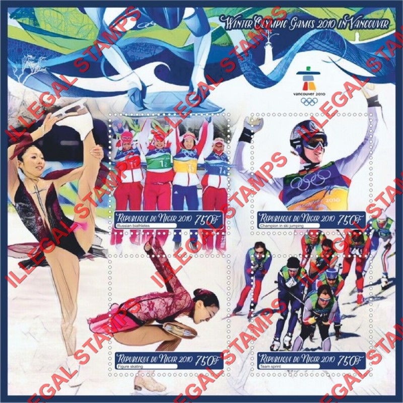 Niger 2010 Winter Olympic Games in Vancouver Illegal Stamp Souvenir Sheet of 4