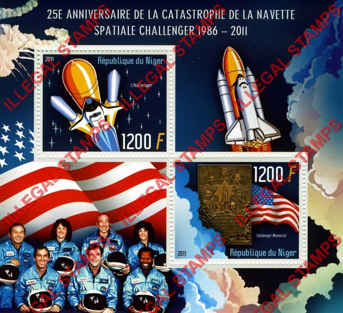 Niger 2011 Challenger Space Shuttle Disaster Illegal Stamp Souvenir Sheet of 2