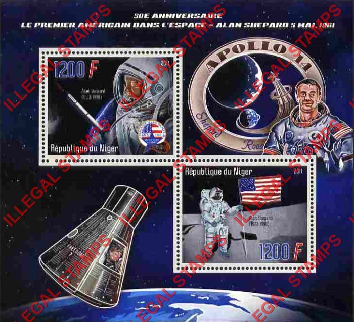 Niger 2011 First American in Space Alan Shepard Illegal Stamp Souvenir Sheet of 2