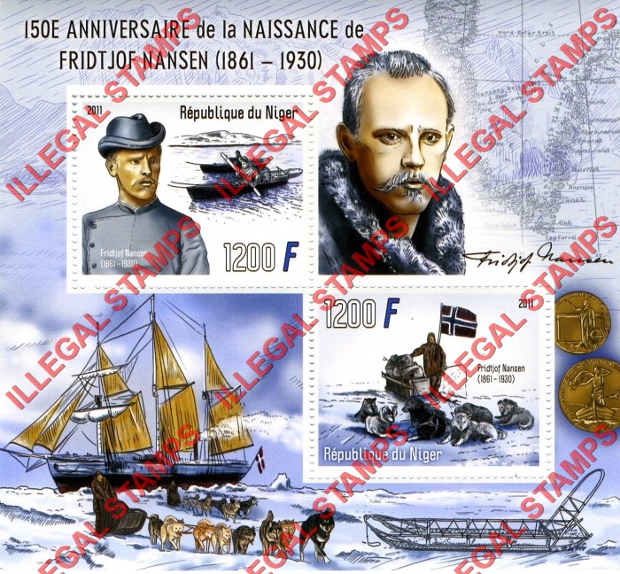 Niger 2011 Fridtjof Nansen Polar Explorer Illegal Stamp Souvenir Sheet of 2