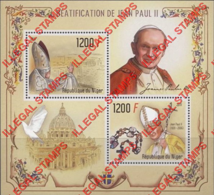 Niger 2011 Pope John Paul II Illegal Stamp Souvenir Sheet of 2