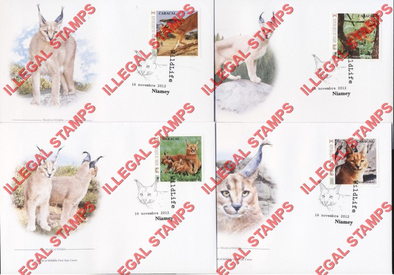 Niger 2012 Animals Caracals WW Illegal Stamp Set of 4 on Fake First Day Covers