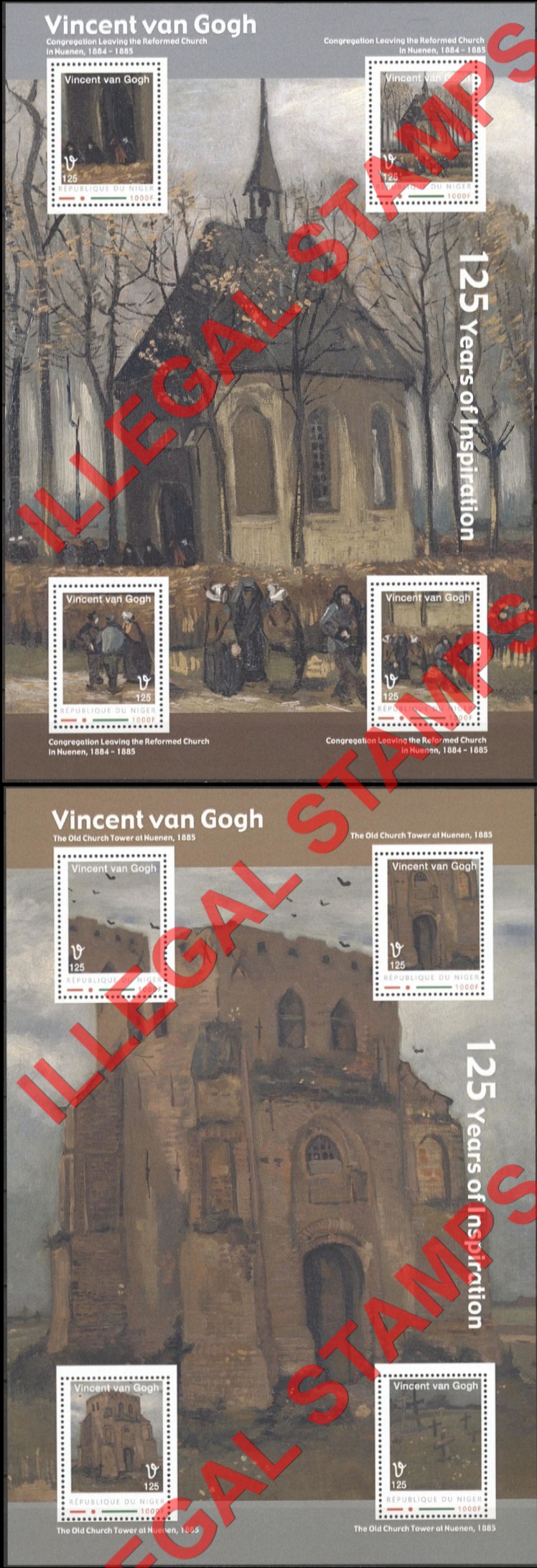 Niger 2012 Paintings by Vincent Van Gogh Illegal Stamp Souvenir Sheets of 4 (Part 1)