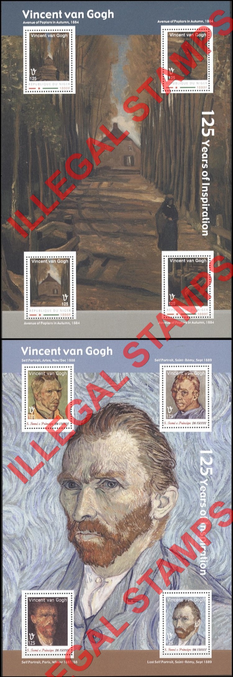 Niger 2012 Paintings by Vincent Van Gogh Illegal Stamp Souvenir Sheets of 4 (Part 2)