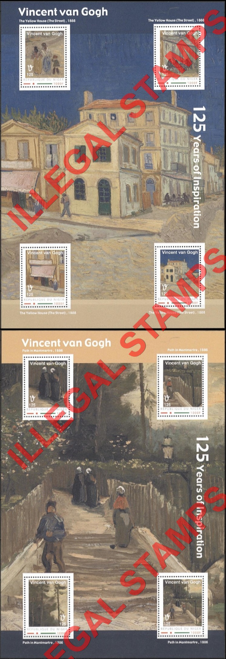 Niger 2012 Paintings by Vincent Van Gogh Illegal Stamp Souvenir Sheets of 4 (Part 3)
