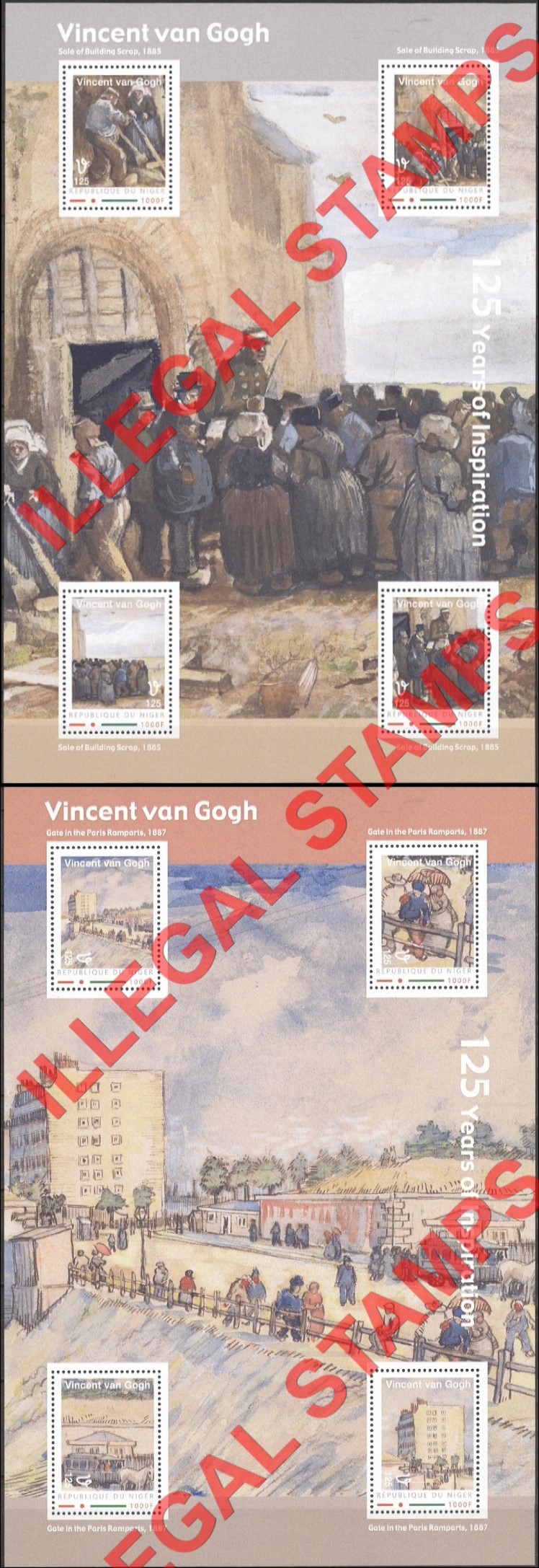 Niger 2012 Paintings by Vincent Van Gogh Illegal Stamp Souvenir Sheets of 4 (Part 4)