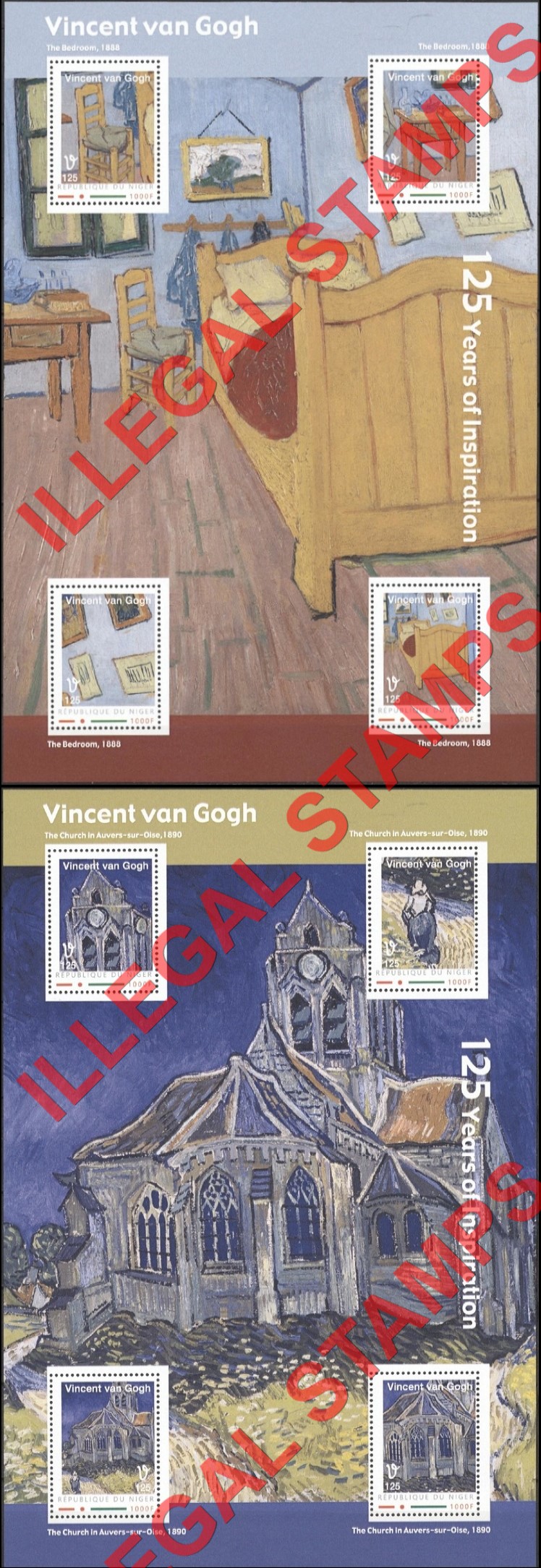 Niger 2012 Paintings by Vincent Van Gogh Illegal Stamp Souvenir Sheets of 4 (Part 5)