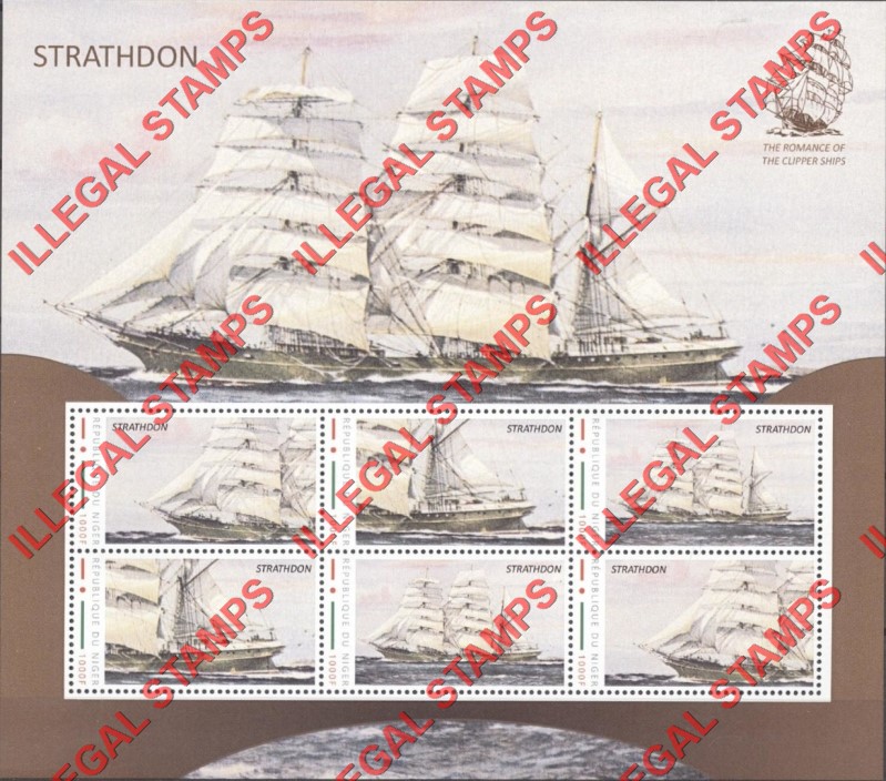 Niger 2012 Sailing Ships Strathdon Illegal Stamp Souvenir Sheet of 6