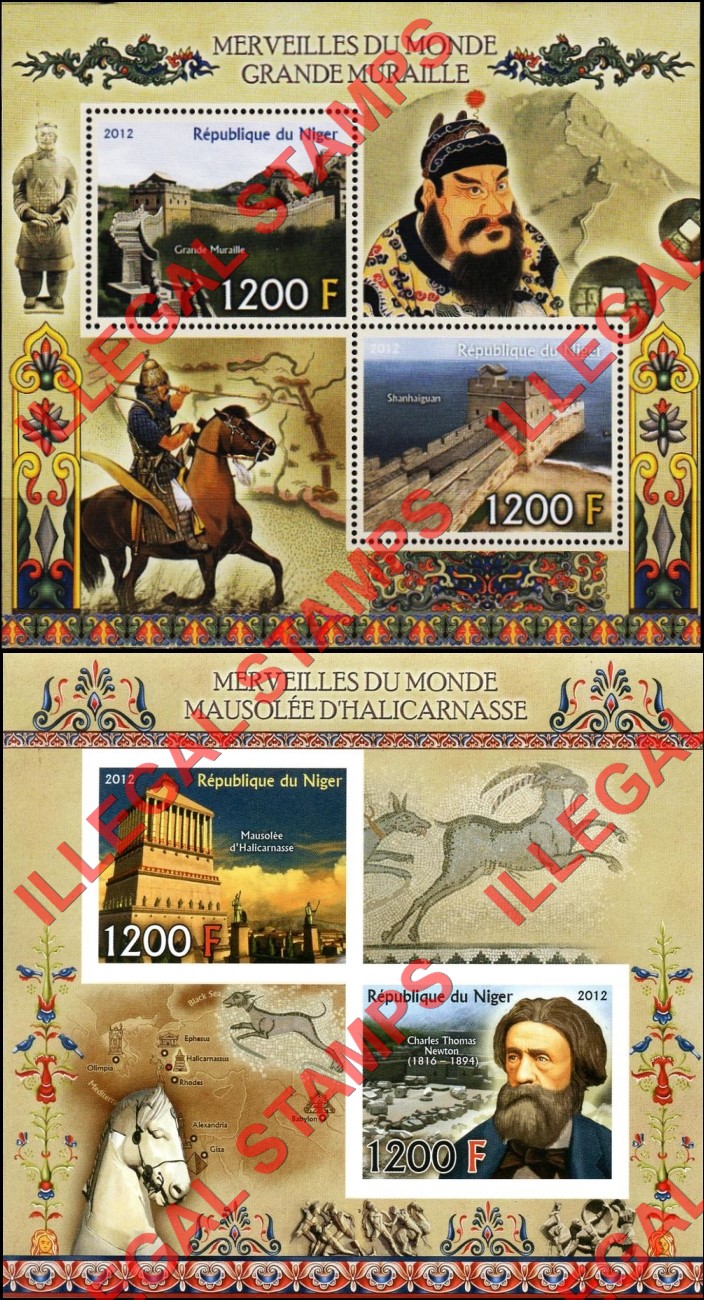 Niger 2012 Wonders of the World Illegal Stamp Souvenir Sheets of 2 (Part 1)