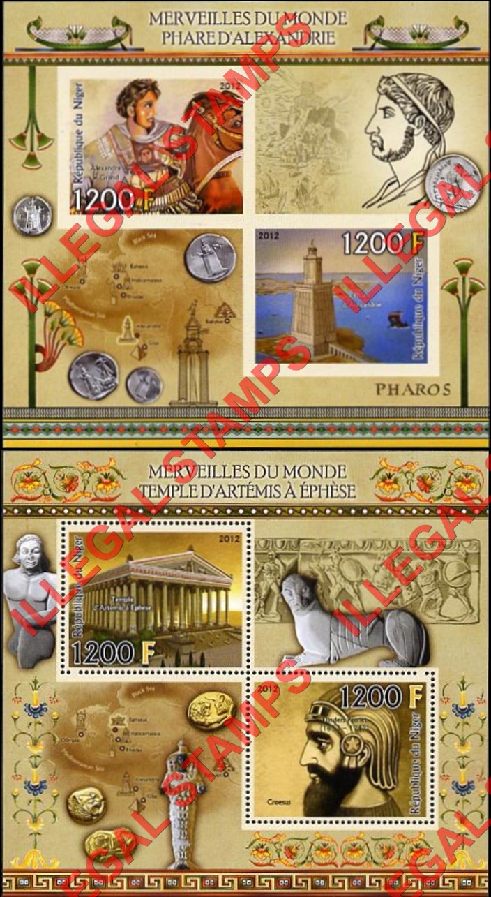 Niger 2012 Wonders of the World Illegal Stamp Souvenir Sheets of 2 (Part 2)